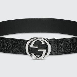Gucci Black Leather Belt with Silver Buckle